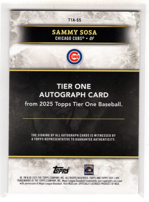 2025 Topps Tier 1 Sammy Sosa #T1A-SS Red Auto /10