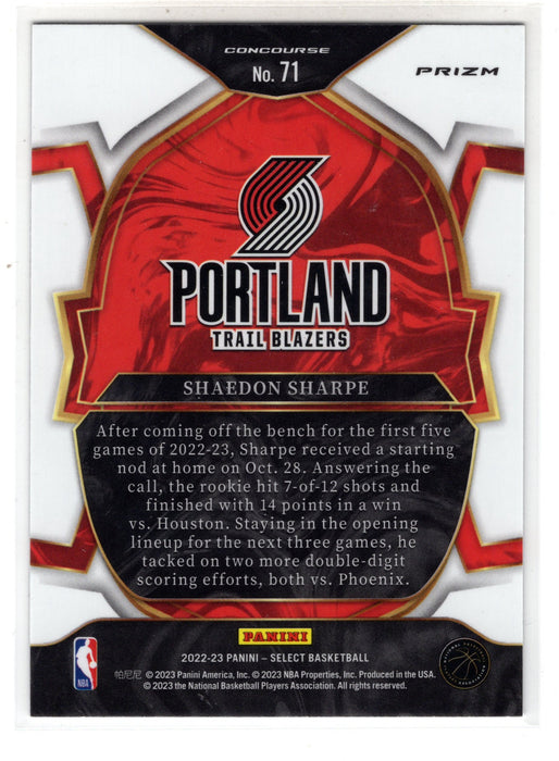 2022-23 Panini Select Shaedon Sharpe #71 Elephant Prizm RC Rookie