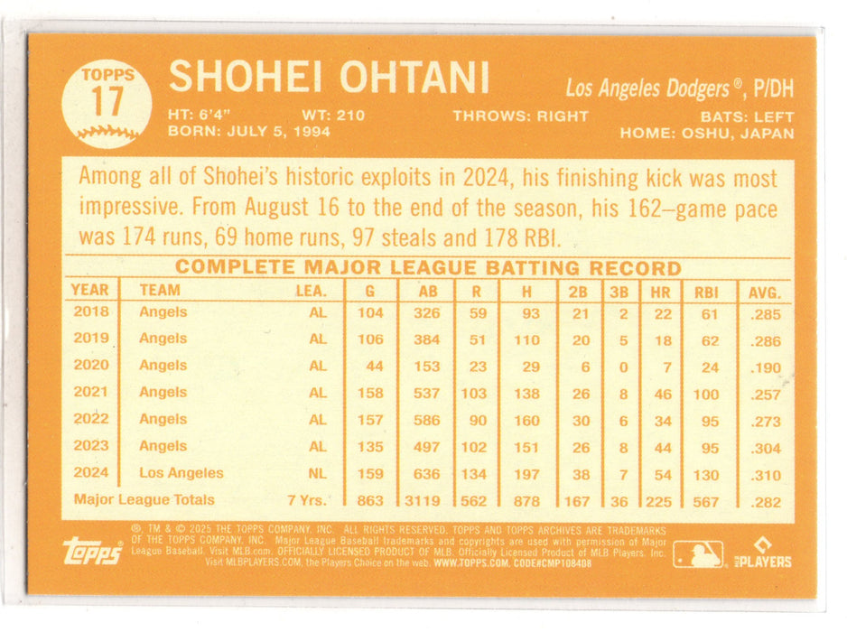 2025 Topps Archives Shohei Ohtani #17 1964 Topps Black Foilboard