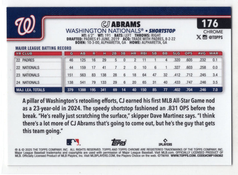 2025 Topps Chrome CJ Abrams #176 Murakami Variation /3 SSP