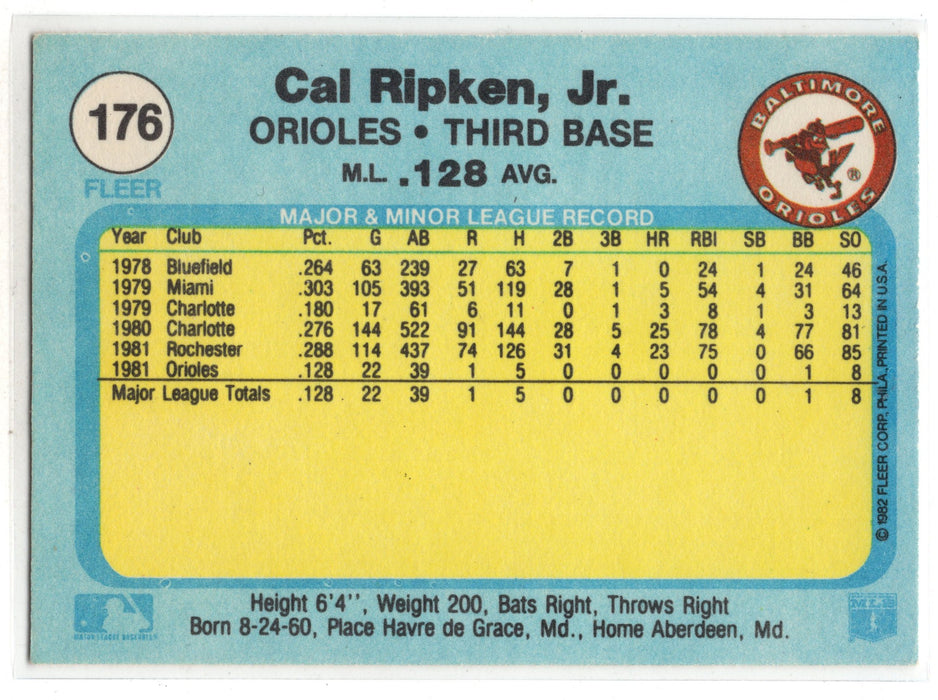 1982 Fleer Cal Ripken #176 RC Rookie