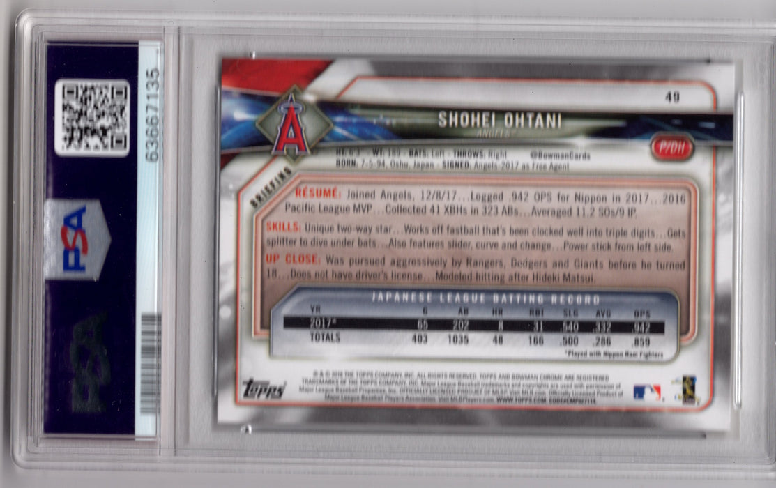 2018 Bowman Shohei Ohtani #49 RC Rookie PSA 10