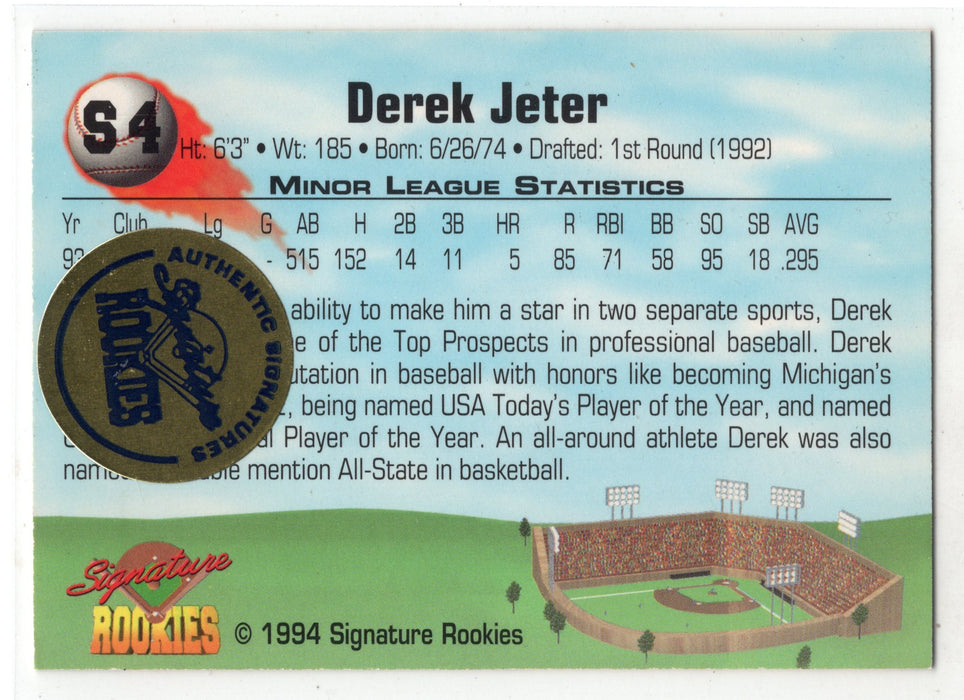 1994 Signature Rookies Derek Jeter #S4 Hottest Prospect RC Rookie /1000
