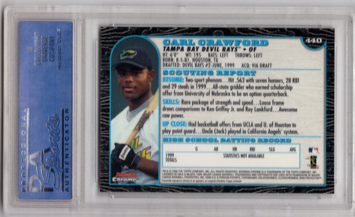 1999 Boman Chrome Carl Crawford #440 RC Rookie PSA 10