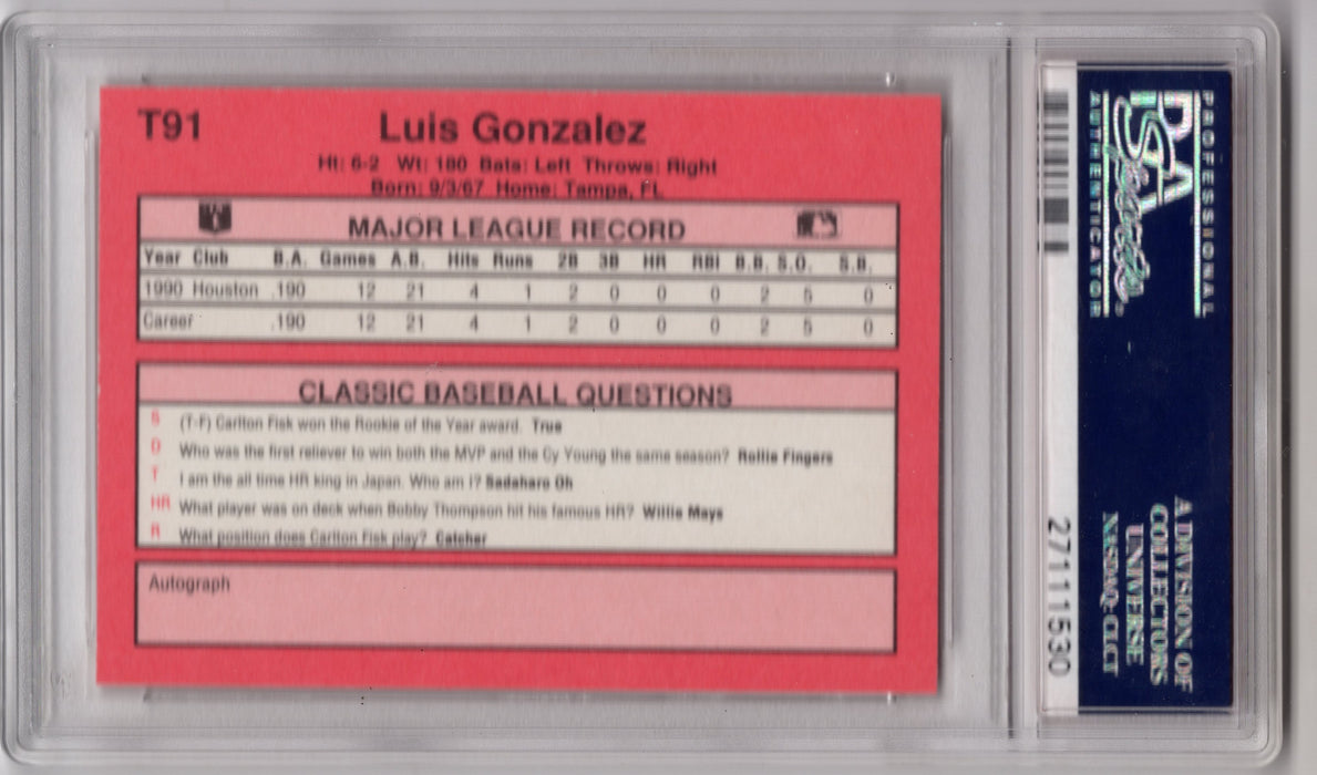 1991 Classic Luis Gonzalez #T-91 Series II RC Rookie PSA 10 Gem Mint