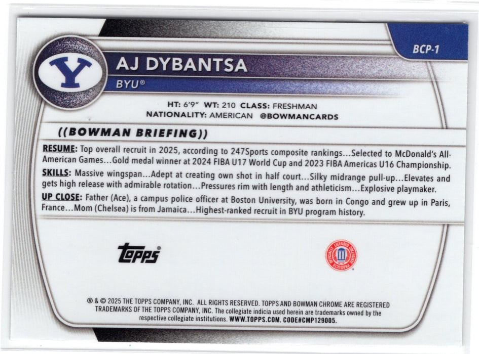 2025 Bowman Chrome U AJ Dybantsa #BCP-1 Lava Refractor /399
