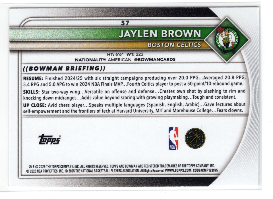 2025 Bowman Jaylen Brown #57 Black Border /10 SSP