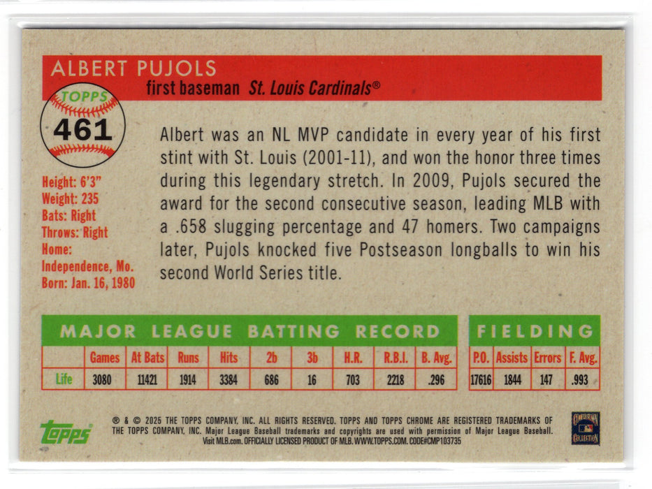 Topps Chrome Platinum Albert Pujols #461 Gold Toile /50