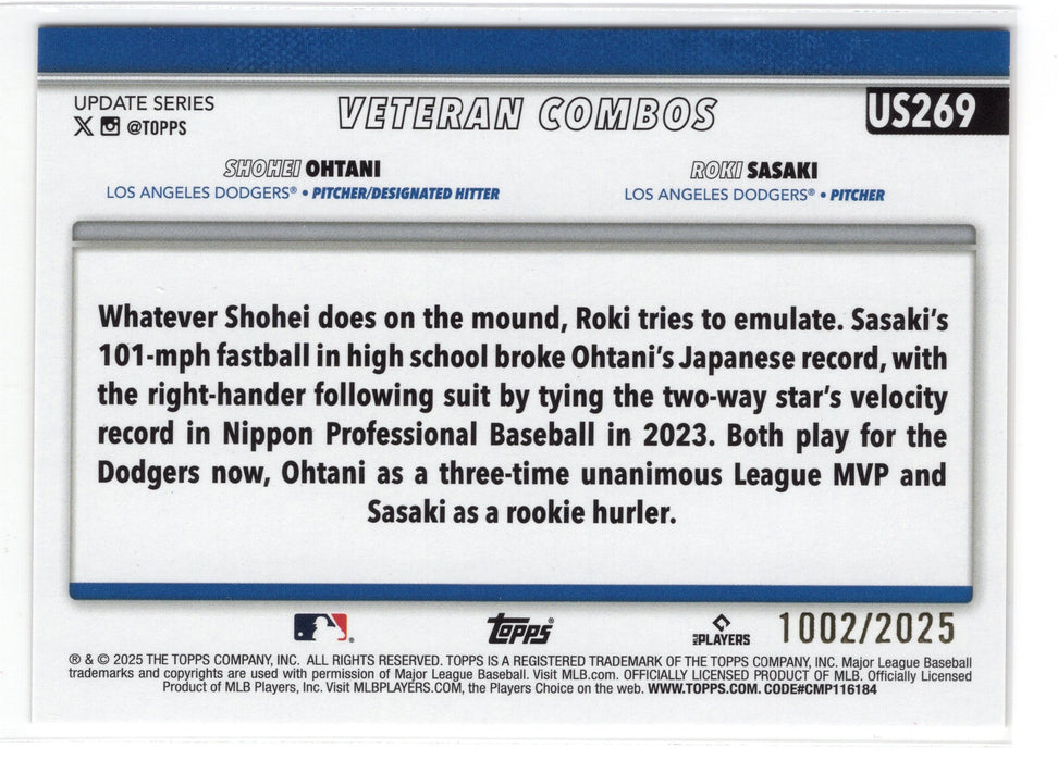 2025 Topps Update Shohei Ohtani Roki Sasaki #US269 Gold Veteran Combos /2025