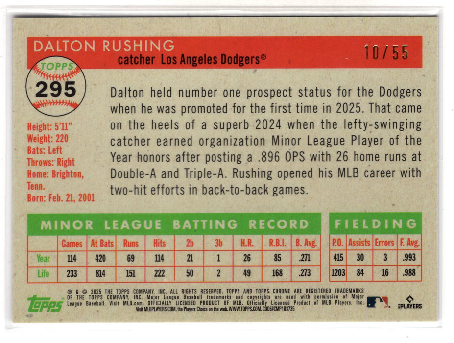 2025 Topps Chrome Platinum Dalton Rushing #295 Diamond Etch RC Rookie /55