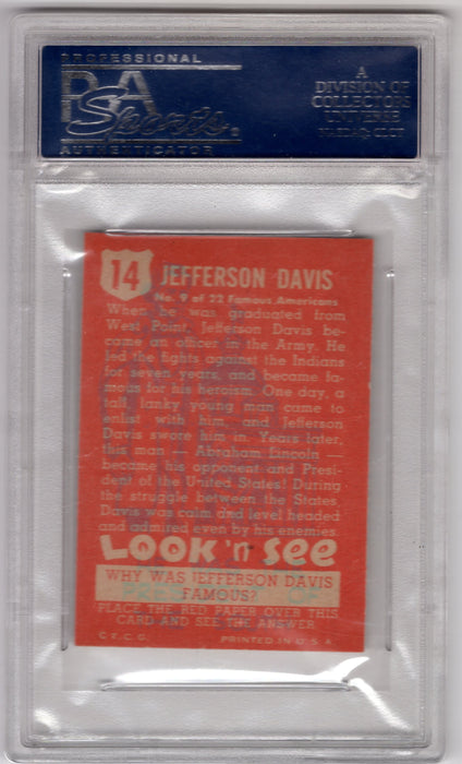 1952 Topps Look 'N See Jefferson Davis #14 PSA 8 Near Mint-Mint