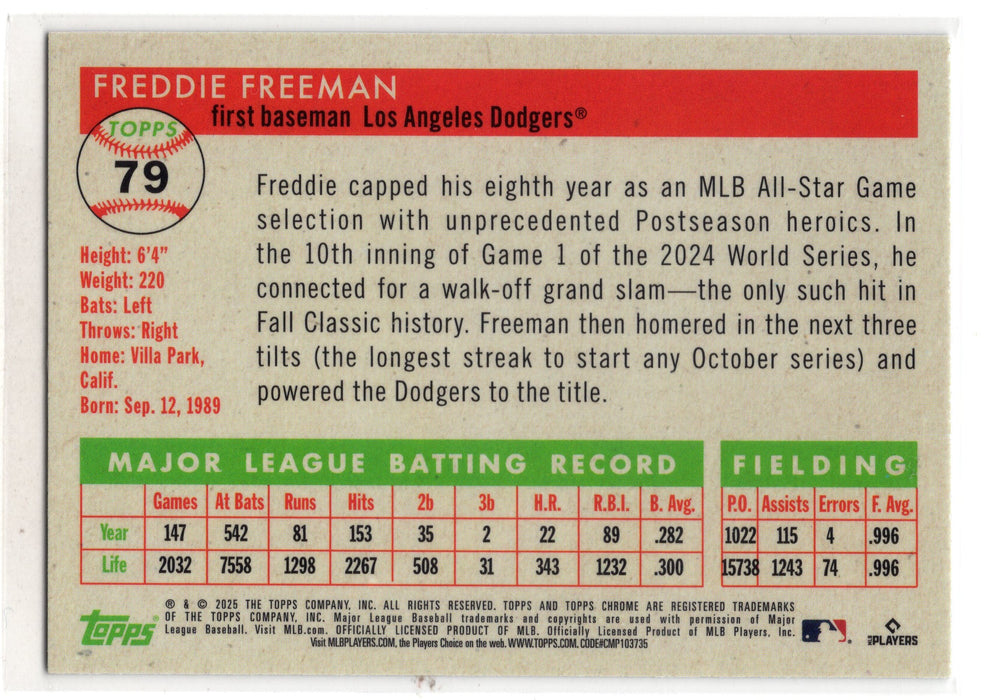 2025 Topps Chrome Platinum Freddie Freeman #79 Green Toile Vibrations /99