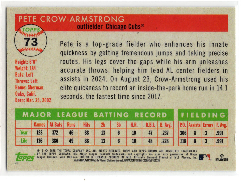 2025 Topps Chrome Platinum Pete Crow-Armstrong #73 Speckle Refractor /150