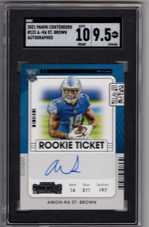 2021 Panini Contenders Amon-Ra St. Brown #131 RC Rookie Ticket Auto SGC 9.5 Auto 10