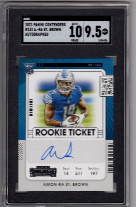 2021 Panini Contenders Amon-Ra St. Brown #131 RC Rookie Ticket Auto SGC 9.5 Auto 10