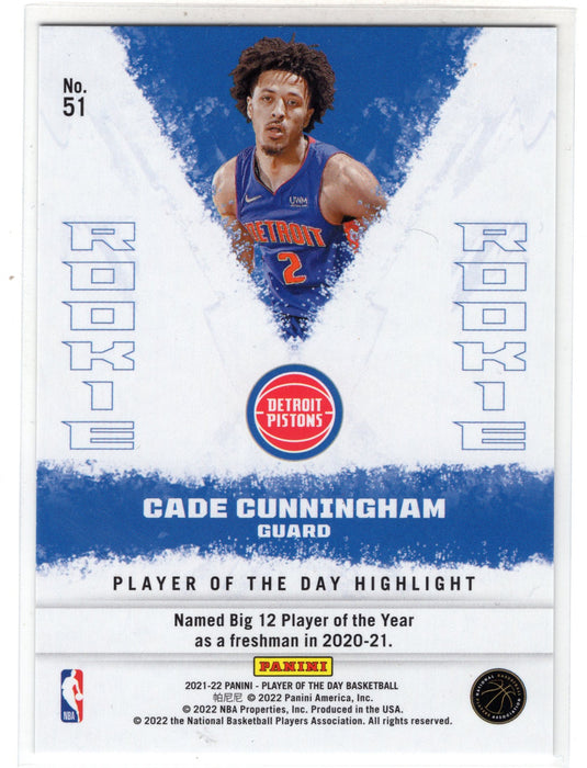 2021-22 Panini Player of the Day Cade Cunningham #51 Moon Lava RC Rookie /199