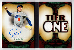 2026 Topps Tier One Roki Sasaki #ARDB-RS GU Relic Die-Cut Auto Book Card /25