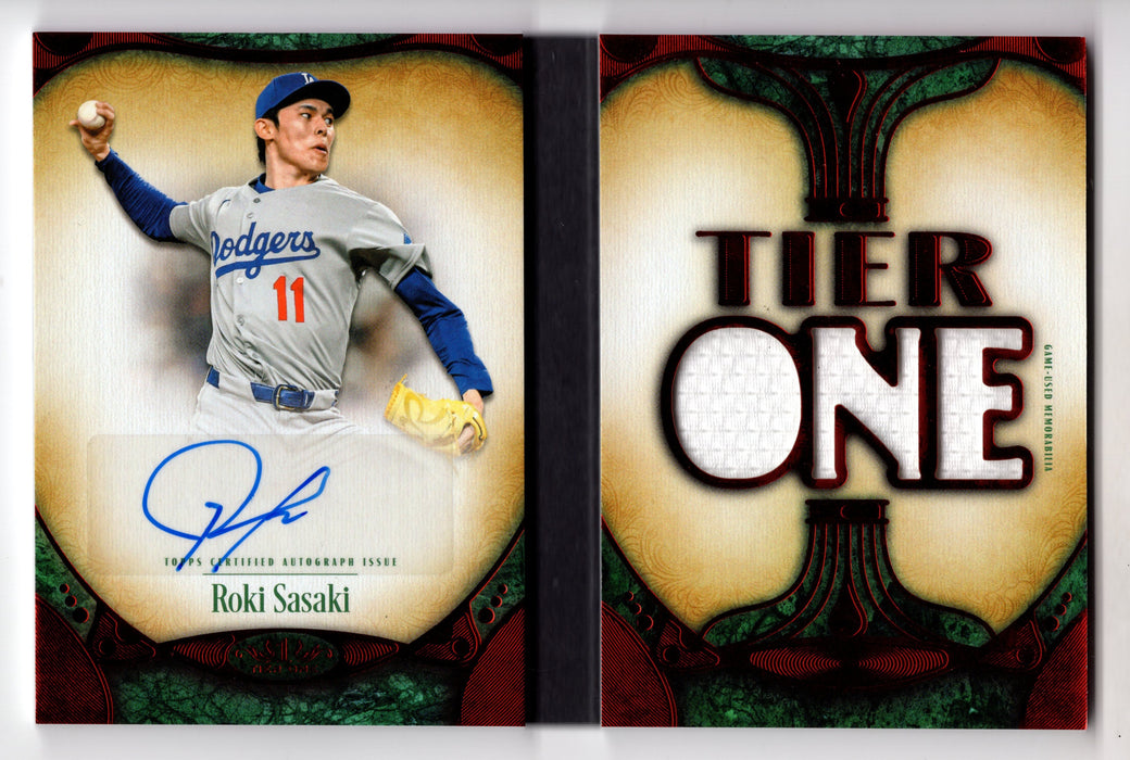 2026 Topps Tier One Roki Sasaki #ARDB-RS GU Relic Die-Cut Auto Book Card /25