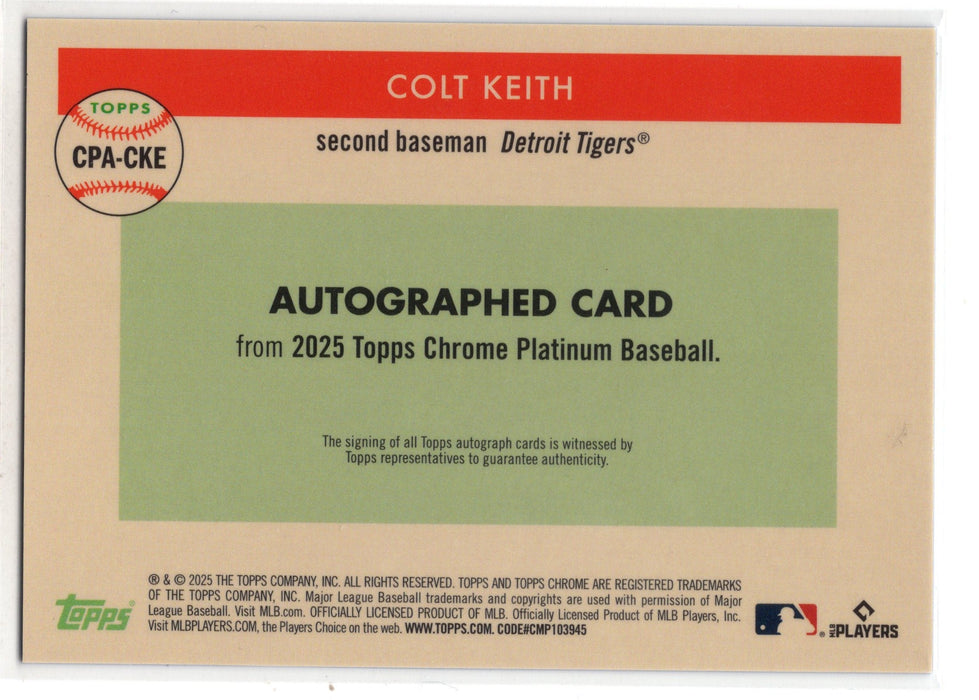 2025 Topps Chrome Platinum Colt Keith #CPA-CKE Blue Prism Refractor Auto /99