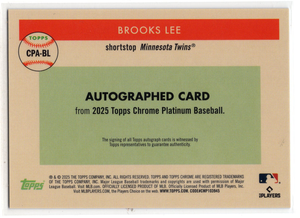 2025 Topps Chrome Platinum Brooks Lee #CPA-BL Blue Prism RC Rookie Auto /99