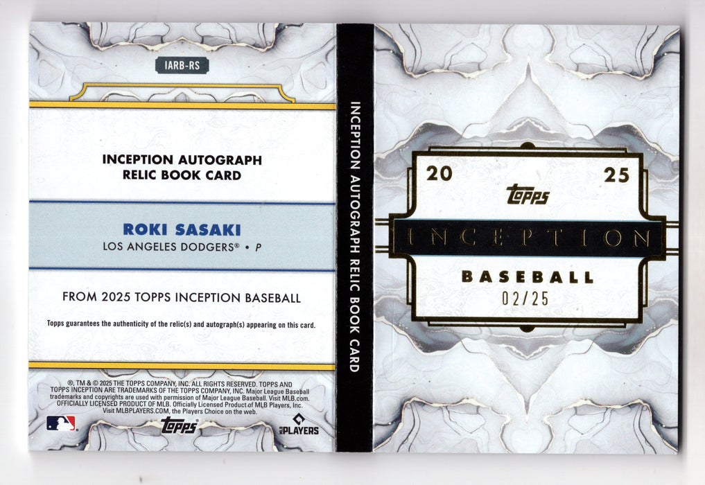 2025 Topps Inception Roki Sasaki #IARB-RS RC Rookie Relic Auto Book Card /25