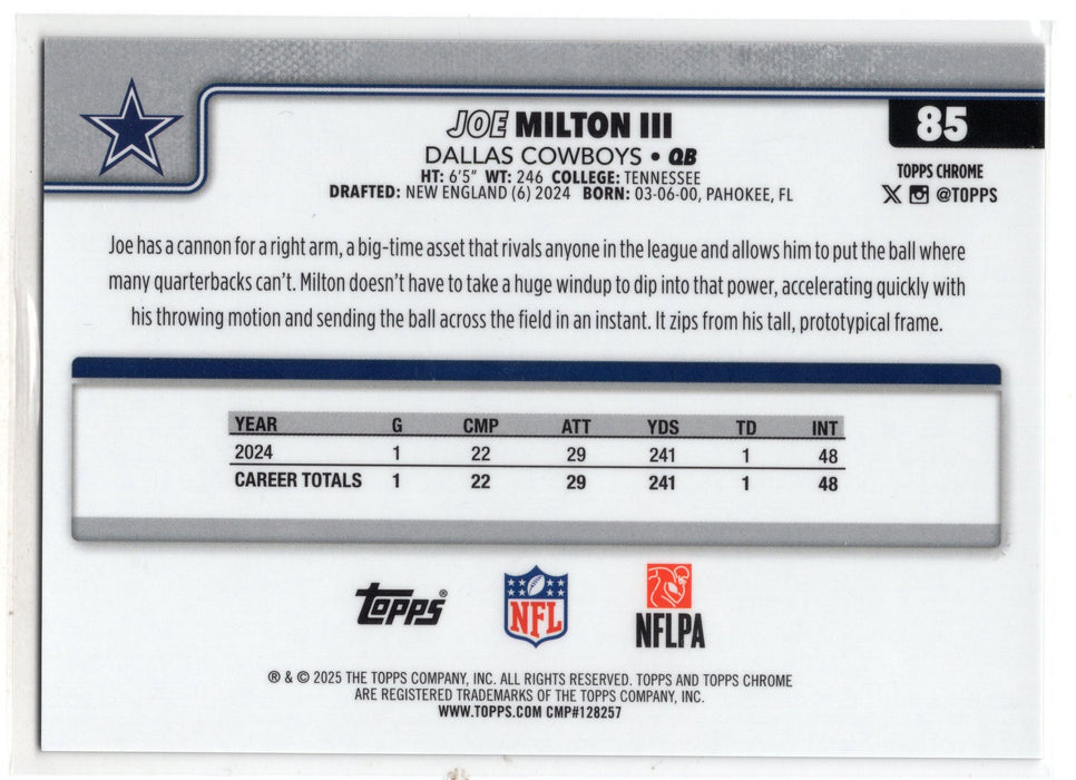 2025 Topps Chrome Joe Milton III #85 Gold Lava Refractor /50