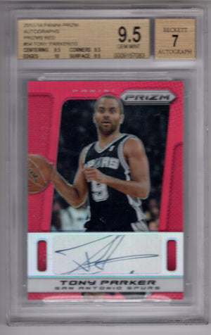 2013-14 Panini Prizm Tony Parker #54 Red Prizm Auto /10 BGS 9.5 Auto 7  - Small scuffs on back of slab
