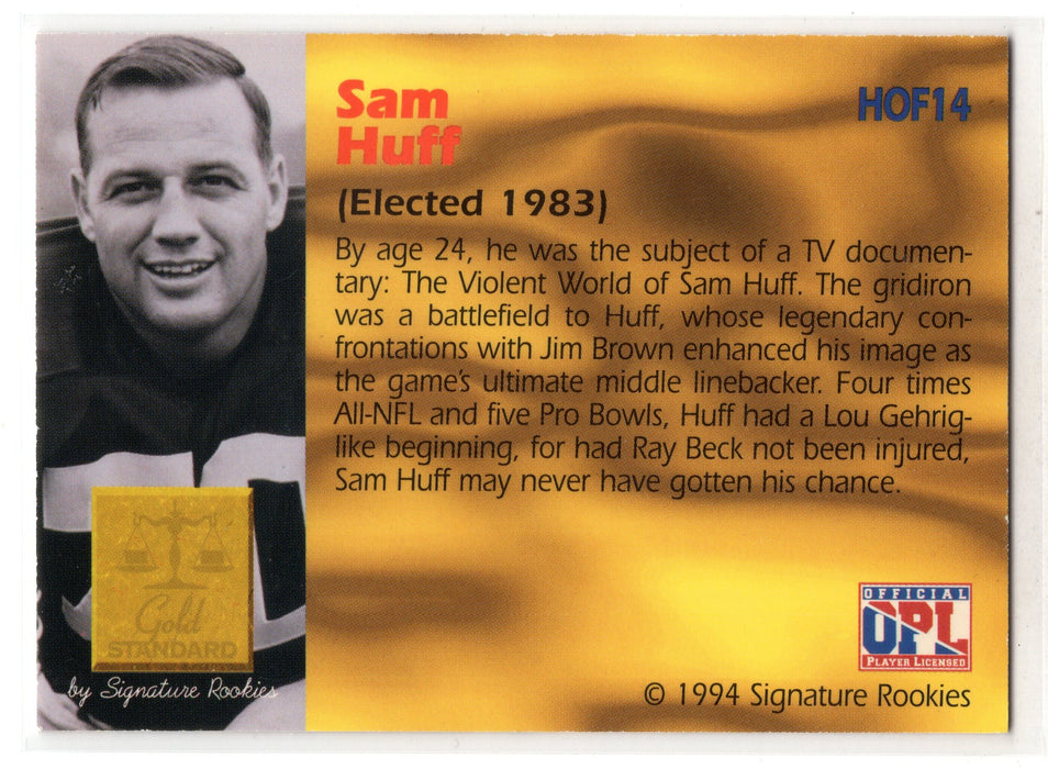 1994 Signature Rookies Hall of Fame Sam Huff #HOF14 Gold Standard Auto /2500