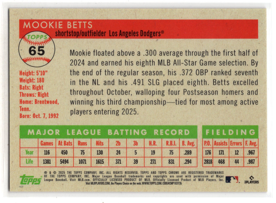 2025 Topps Chrome Platinum Mookie Betts #65 Toile Cream Gold Refractor /50