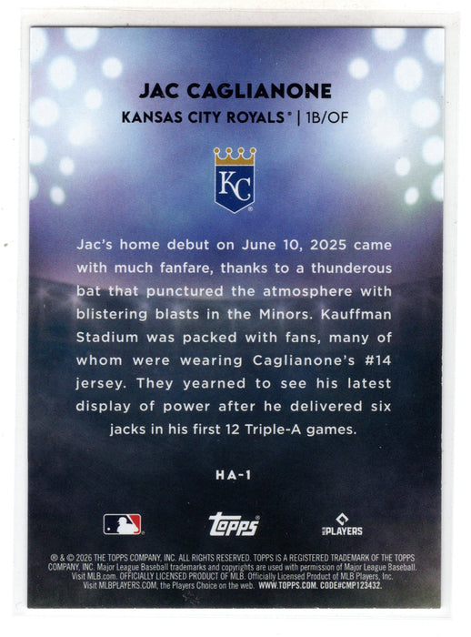 2026 Topps Series 1 Jac Caglianone #HA-1 Home Field Advantage RC Rookie Foil SSP