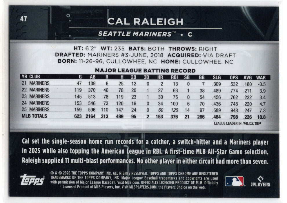 2026 Topps Chrome Black Cal Raleigh #47 Red Wave Refractor /5