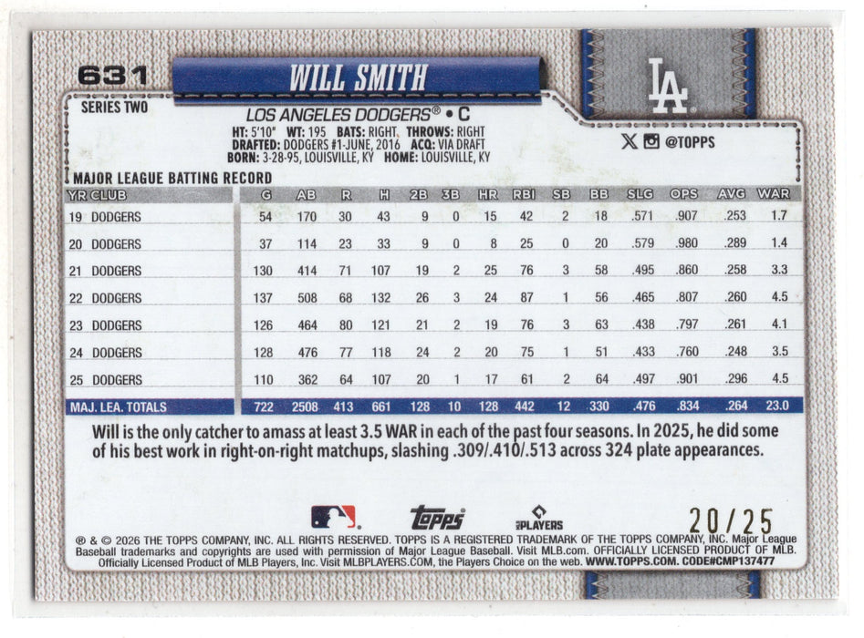 2026 Topps Series 2 Will Smith #631 Wood Variation /25