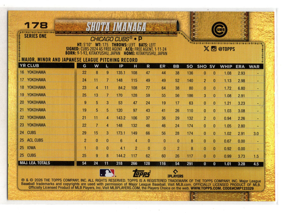 2026 Topps Series 1 Shota Imanaga #136 Gold Mirror Image Variation SSP