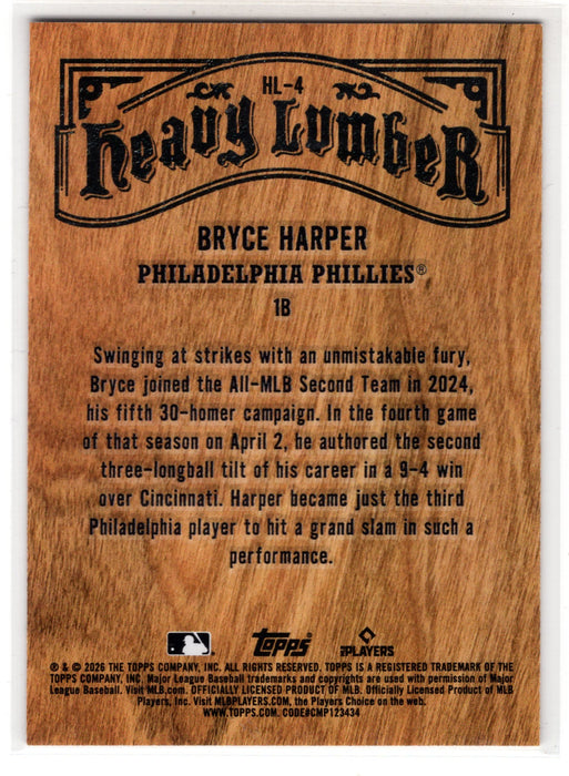 2026 Topps Series 1 Bryce Harper #HL-4 Heavy Lumber