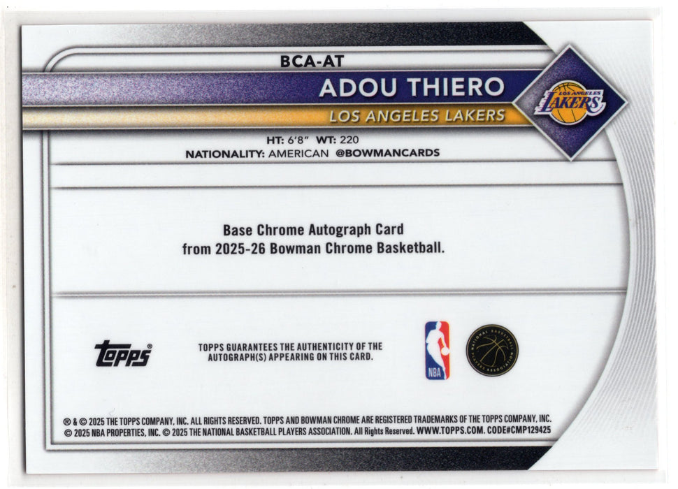 2025 Bowman Chrome Adou Thiero #BCA-AT Orange Geometric RC Rookie Auto /25