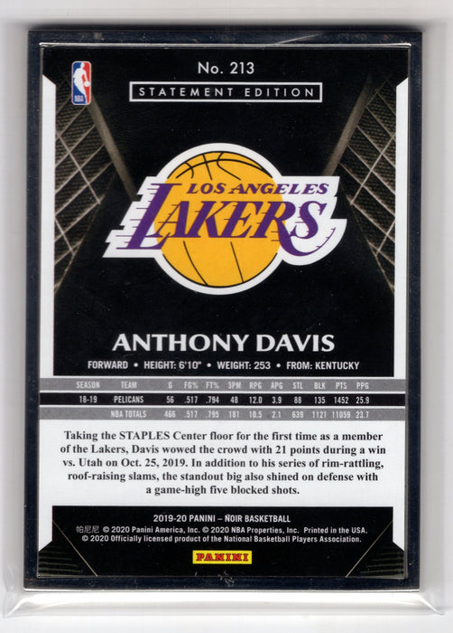 2020 Panini Noir Anthony Davis #213 Metal Frame Statement Edition /25