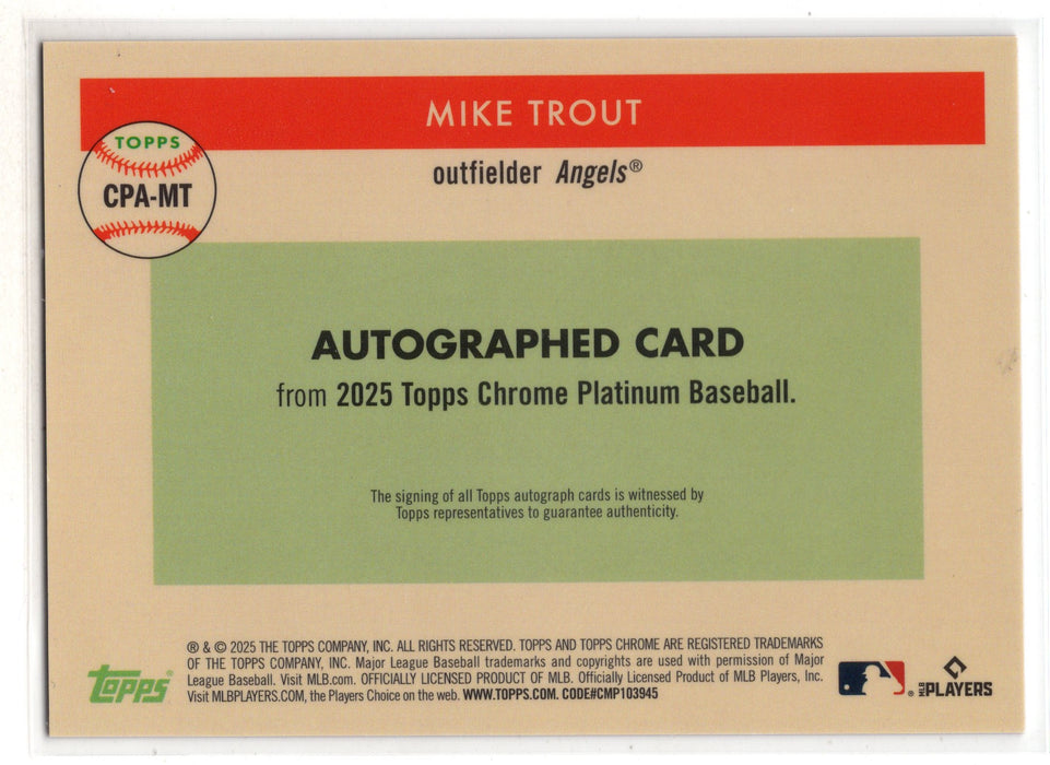 2025 Topps Chrome Platinum Mike Trout #CPA-MT Red Cream Toile Auto /5