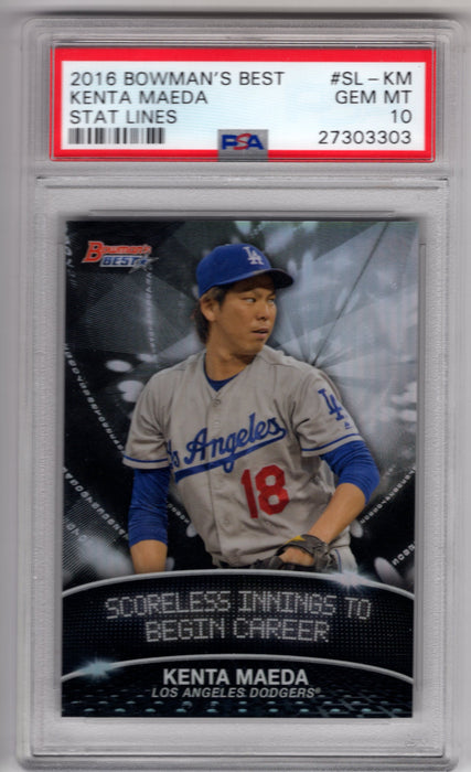 2016 Bowman's Best Kenta Maeda #SL-KM Stat Lines RC Rookie PSA 10