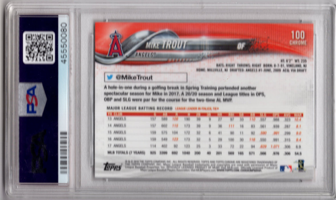 2018 Topps Chrome Mike Trout #100 Batting PSA 10