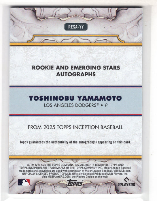 2025 Topps Inception Yoshinobu Yamamoto #RESA-YY Rookie and Emerging Auto /10