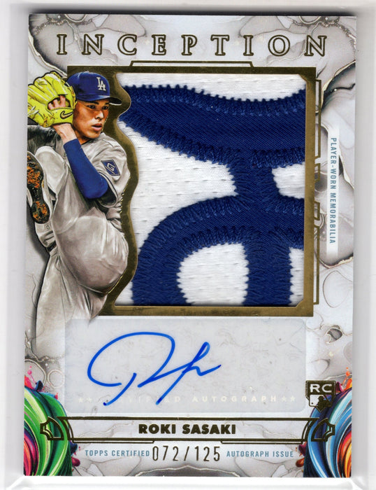 2025 Topps Inception Roki Sasaki #IAJP-RS GU Game-Used Jumbo Patch Auto RC Rookie /125
