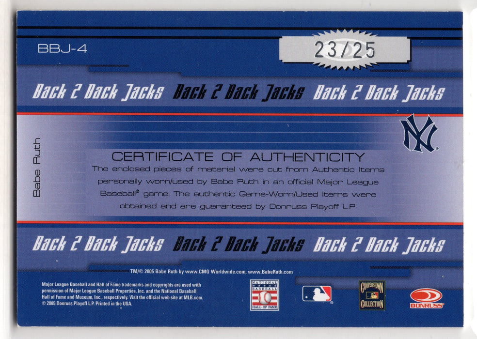 2005 Donruss Elite Babe Ruth #BBJ-4 Back 2 Back Jacks GU Game-Used Dual Relic /25