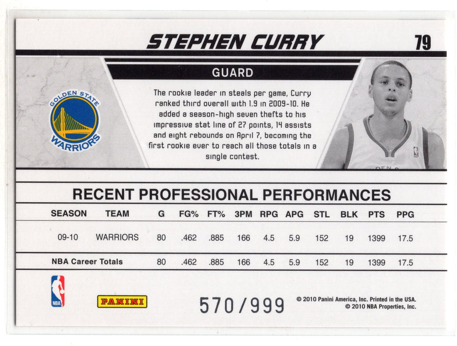 2010 Donruss Stephen Curry #79 Production Line /999