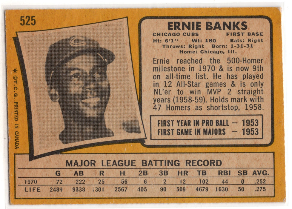 1971 Topps "O-Pee-Chee" #525 Yellow Back