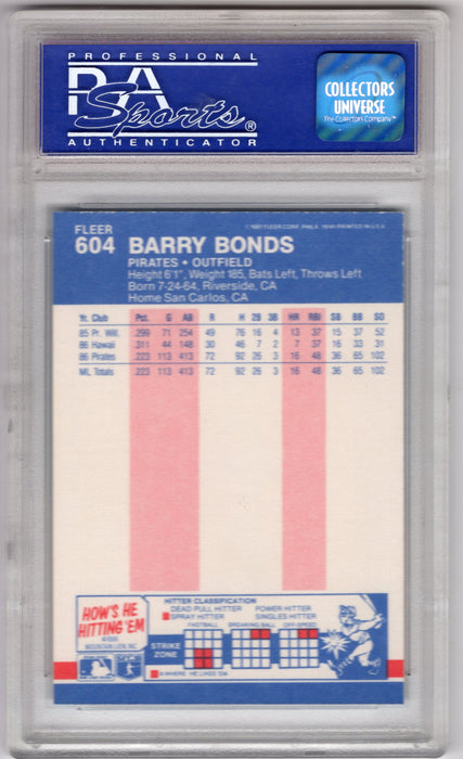 1987 Fleer Barry Bonds #604 RC Rookie PSA 9 B