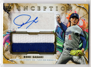 2025 Topps Inception Roki Sasaki #IAPC-RS Gold RC Rookie Patch Auto /50