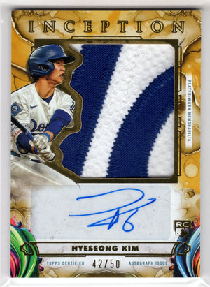 2025 Topps Inception Hyeseong Kim #IAJP-HK Gold RC Rookie Jumbo Patch Auto /50