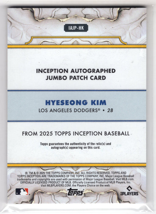 2025 Topps Inception Hyeseong Kim #IAJP-HK Gold RC Rookie Jumbo Patch Auto /50