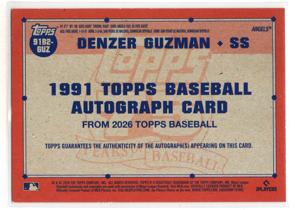 2026 Topps Series 2 Denzer Guzman #91B2-GUZ Gold RC Rookie Auto /50