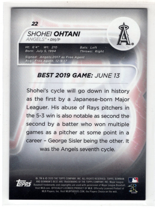 2020 Bowman Best Shohei Ohtani #22 Blue Refractor /150